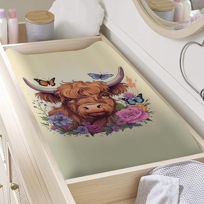 Highland Cow Changing Pad Cover Soft Stretchy Diaper Changing Pad Covers for Baby Boys Girls Changing Table Pads Sheets Fit 32"x16" Newborn Infant Changing Mat Cover