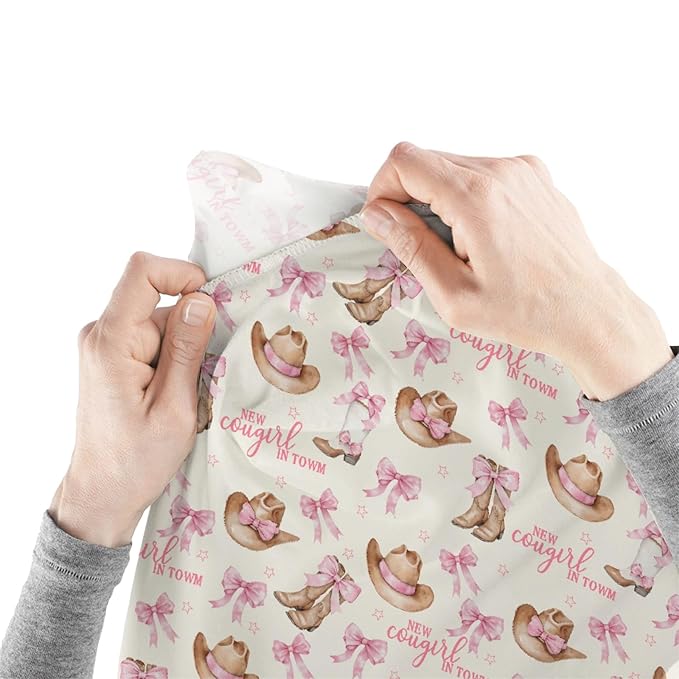 Baby Girls Changing Pad Covers Western New Cowgirl in Town, Pink Bow Ribbon Boot Hat Safe Snug Fitted Diaper Table Sheet, Soft Breathable Stretchy Change Mat Shower Gift Fit 32 34 x 16