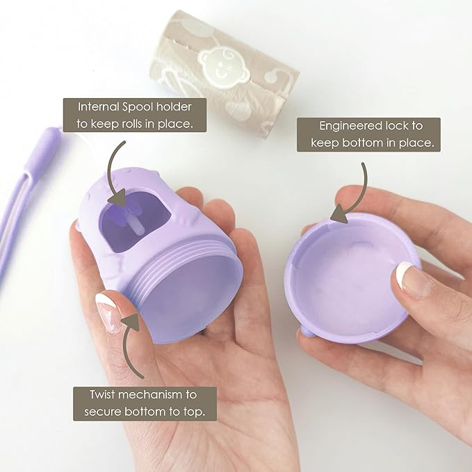 Moodie Disposable Diaper Bags Dispenser COMBO PACK |105 LAVENDER SCENTED Baby Poop Bags TOTAL & 1 Diaper Disposal Bag Dispenser | Dirty Diaper Trash Bags on the Go
