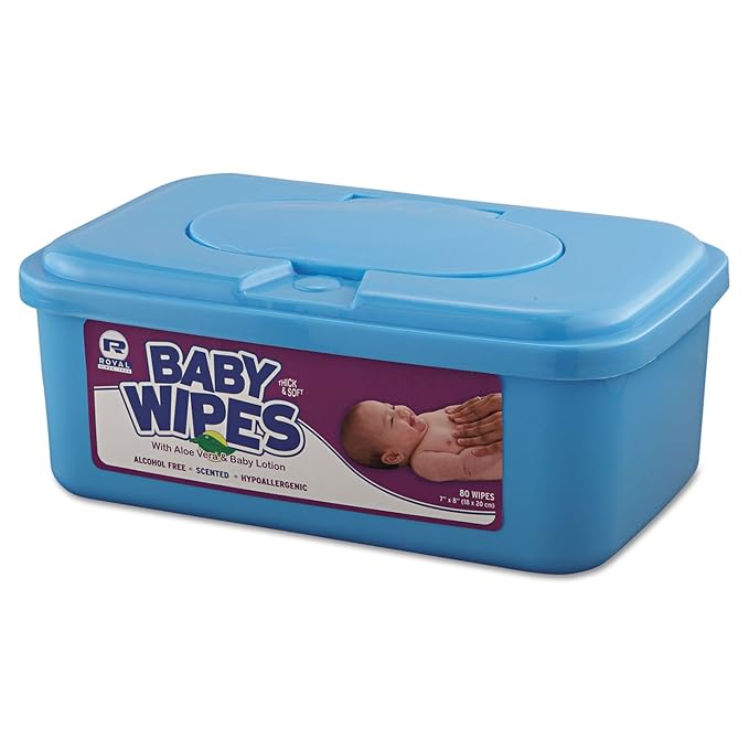 Royal RPBWU80 Baby Wipes Tub, White, 80/Tub, 12/Carton