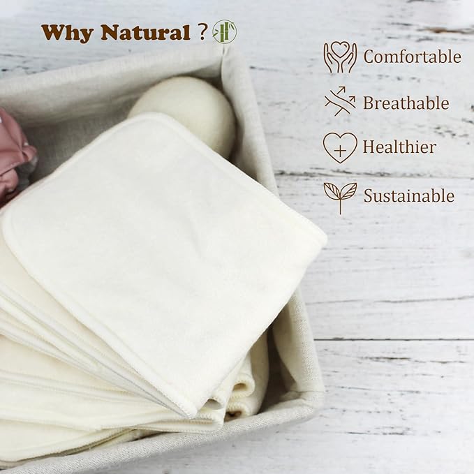 Mama Koala 6-Layer Natural Cotton Cloth Diaper Inserts, Adjustable and Reusable for Any Baby Cloth Diaper(6 Pack)