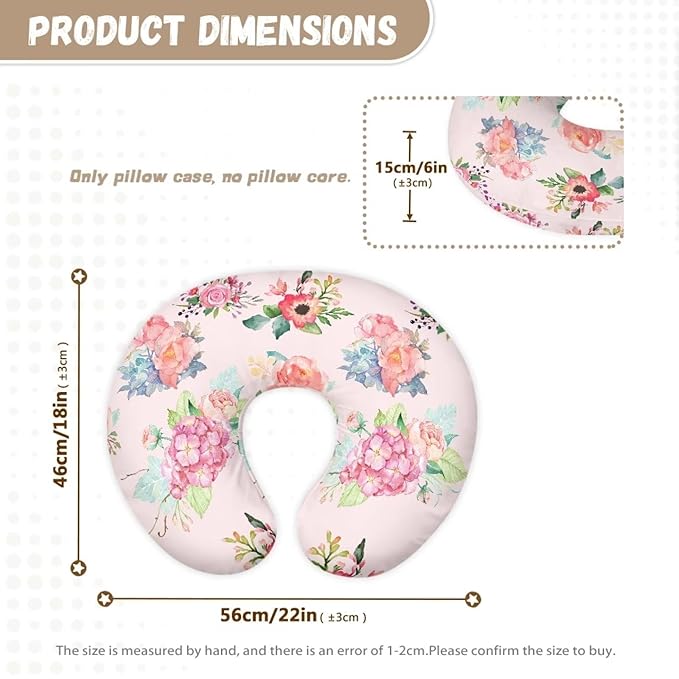 Pink Flower Nursing Pillowcase for Newborn Baby Boys Girls, Comfortable and Breathable Breastfeeding Bottle Feeding Pillow Cover for Baby Boys Girls Infant