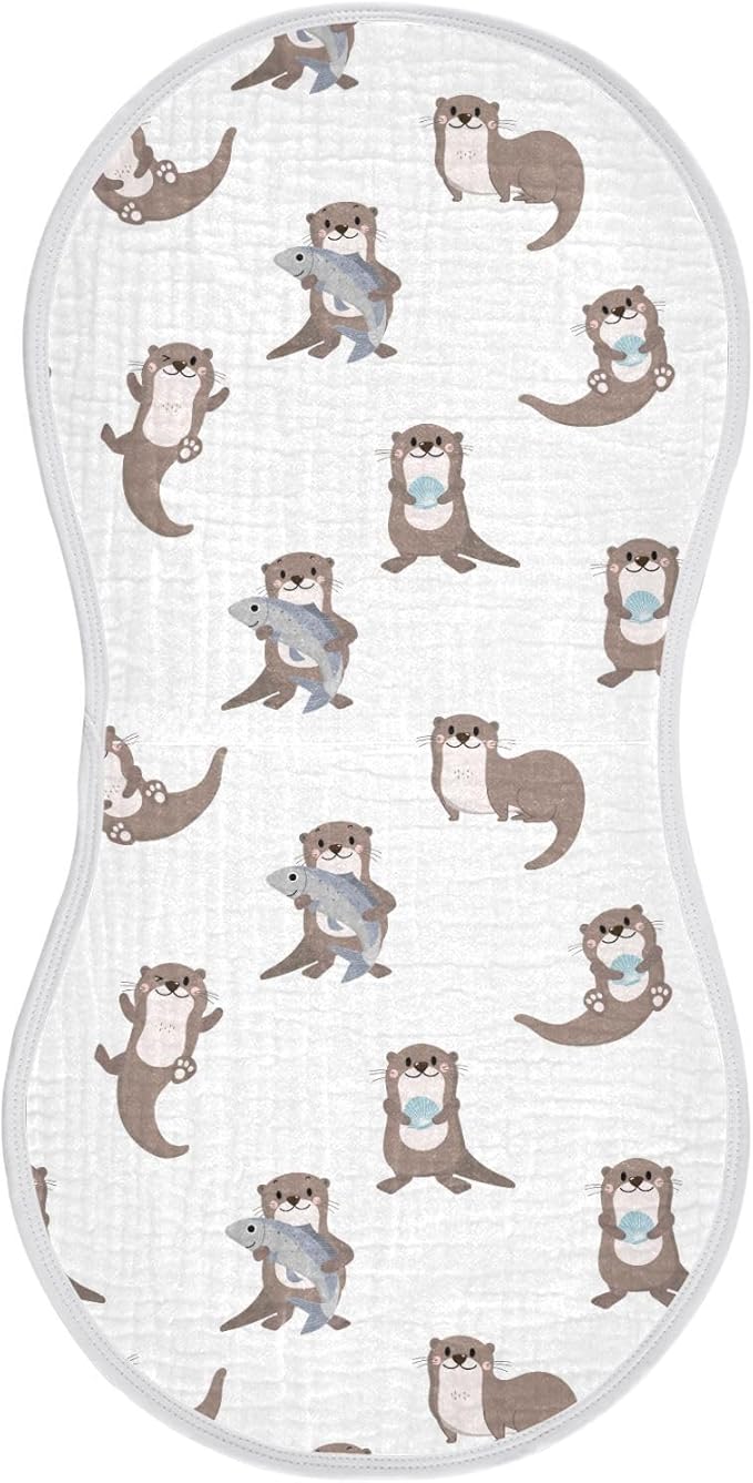 Muslin Baby Burp Cloths Set of 1, Soft Sea Otters Absorbent Muslin Washcloths, Bibs, Face Towel for Newborn Boys Girls, 22 x 11 Inch