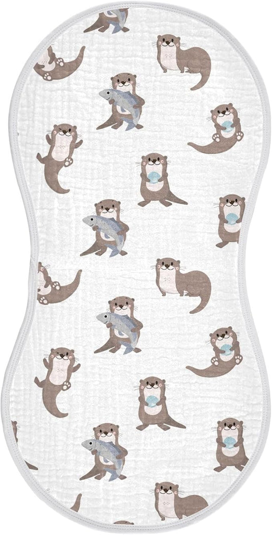 Muslin Baby Burp Cloths Set of 1, Soft Sea Otters Absorbent Muslin Washcloths, Bibs, Face Towel for Newborn Boys Girls, 22 x 11 Inch