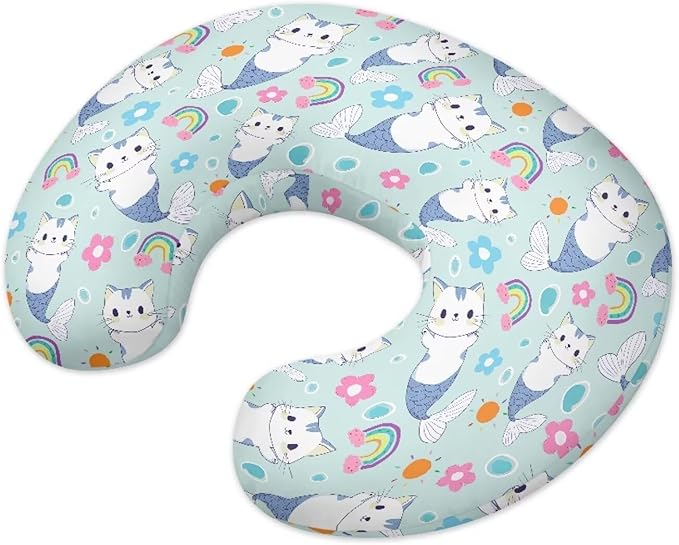 Light Blue Nursing Pillow Cover Stretchy and Soft Nursing Cover for Breastfeeding Pillows,Cute Cat-Fish Pillow Slipcover for Baby Girls Boys Newborn Rainbow (Cover Only)