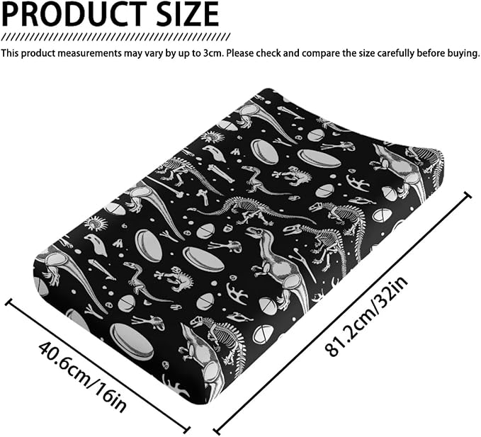 Changing Pad Covers for Boys Girls, Black Dinosaurs Diaper Changing Table Pad Cover Soft Breathable Changing Mat Cover for 32''x16" Cute Birthday Gifts for Baby