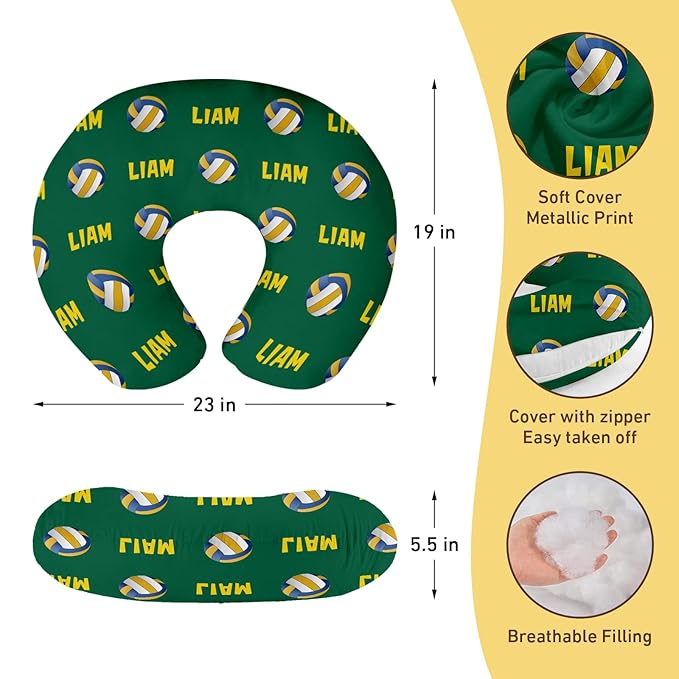 Baby Nursing Pillow Cover - Personalized Name Volleyball Theme Breastfeeding U-Shaped for Bottle Feeding, Ultra Soft Comfortable Breastfeeding Pillow Cover for Infant Baby Boys and Girls