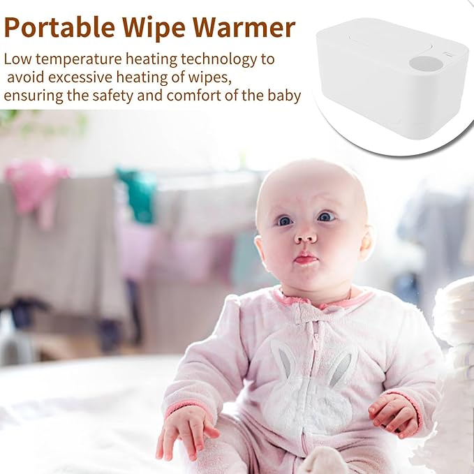 Baby Wipe Warmer and Baby Wet Wipes Dispenser, Refillable Constant Temperature Wipe Warmer, Portable Wipe Warmer USB Heating Wipe Case (White)