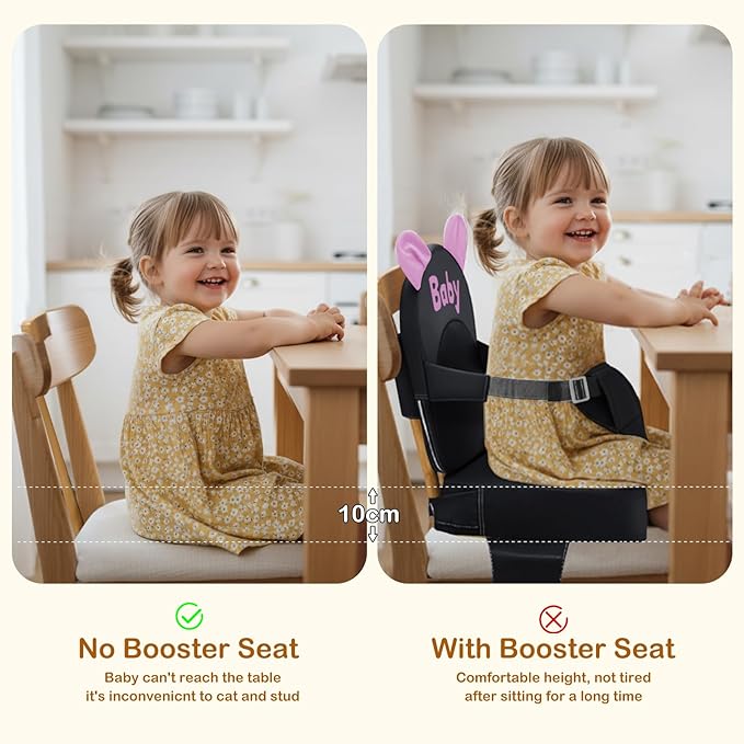 Booster Seat for Dining Table,Toddler Kids Boys Girls Portable PU Waterproof Travel Baby Boosters Increasing Cushion with Backrest and Adjustable Strap (Dark Gray, OneSize)