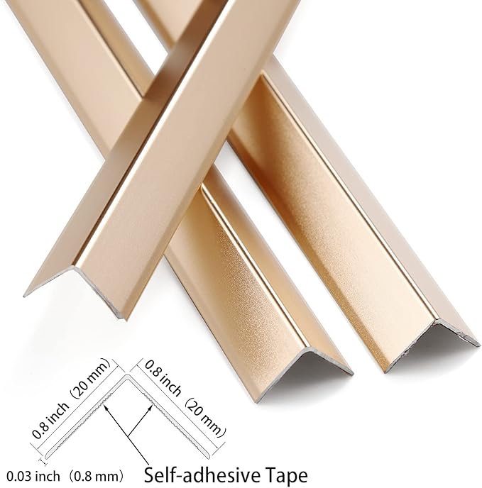 Trimold Matte Gold Aluminum Peel and Stick L Molding Corner Guards with 90° Angle for Wall Door Frame Cabinet Baseboard Protection and Decoration, 35.4in x 0.8in (3Pcs)