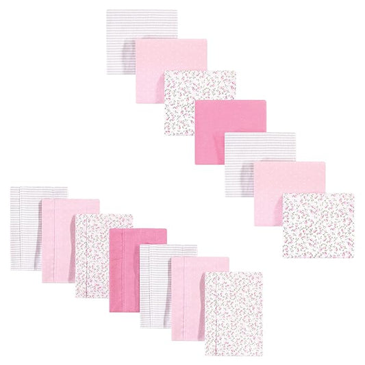 Hudson Baby Unisex Baby Cotton Flannel Burp Cloths and Receiving Blankets, 14-Piece, Pink Peony, One Size