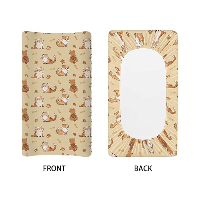 ZDCUSTOM Cartoon Cat Changing Pad Sheets for Boys Girls Lovely Print Changing Table Pads Sheets Animals Soft Breathable Nursery Changing Table Covers