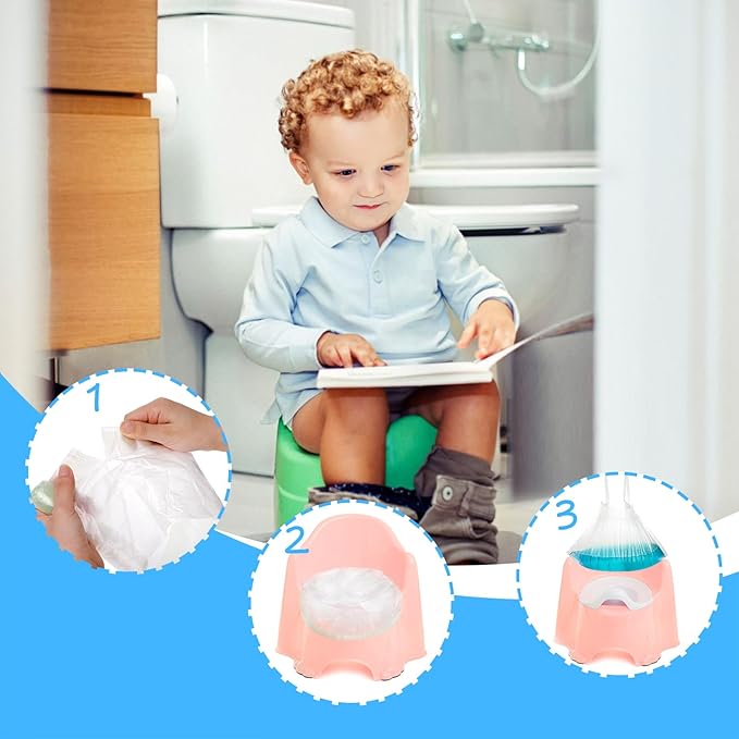 Tebery 200 Pack Portable Potty Chair Liners with Drawstring, Potty Bags Liners Disposable for Baby Toilet Potty Training Seat