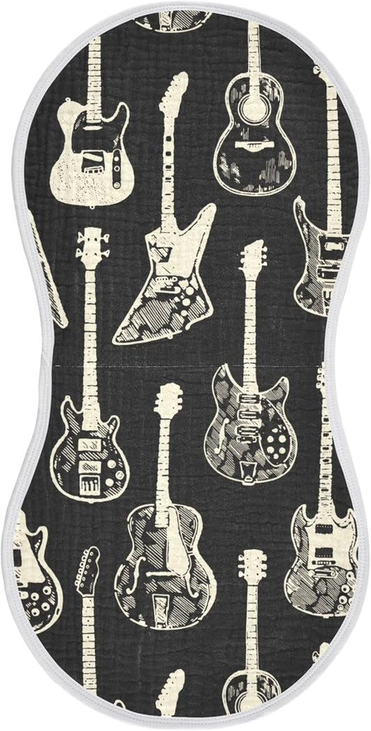 Black Guitar Music Burp Cloths Baby Boys Girls Absorbent Soft Cotton Burping Cloths Rags 1 Pack