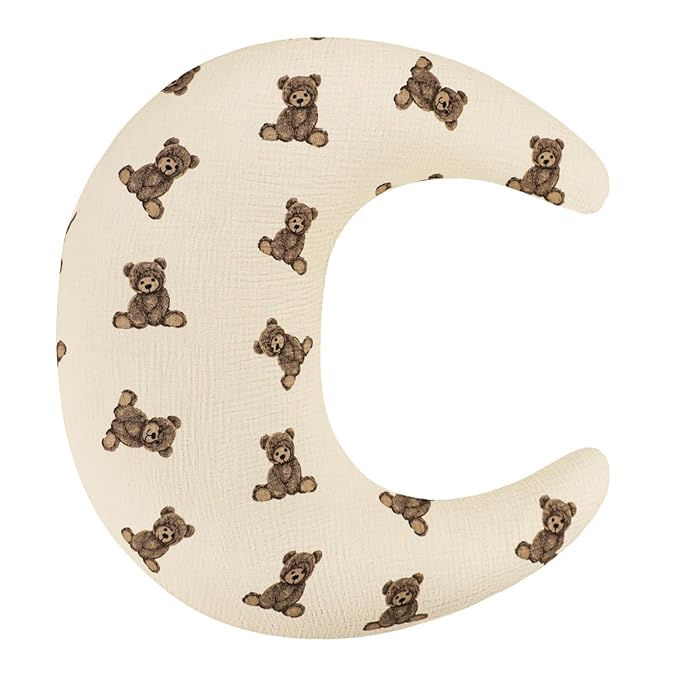 SWESEN Muslin Nursing Pillow Cover, Soft Removable Cover for Breastfeeding Pillows, Pillow Slipcover for Baby Boys and Girls, Comfortable & Breathable, Bear, Washable (Only Cover)