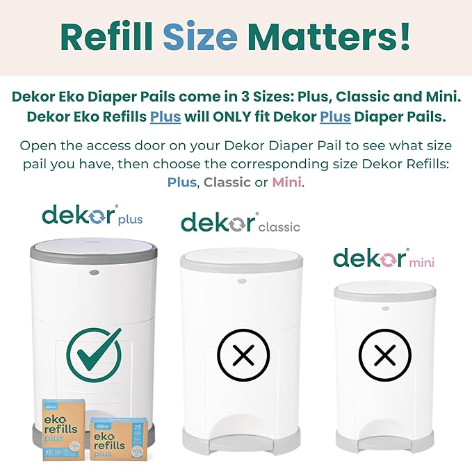 Diaper Dekor Plus Diaper Pail Refills | 4 Count Unscented | Exclusive End-of-Liner Marking | Thick, Quick & Easy to Replace | Most Economical Refill System | for Original and Eko Style Pails
