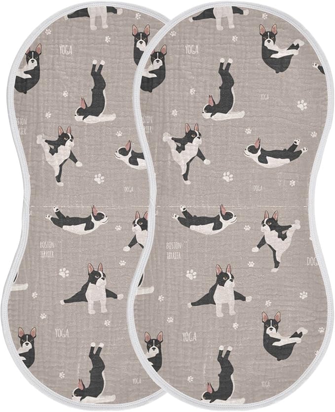 Yoga Boston Terrier Dog Pattern Muslin Burp Cloths for Baby 2 Pack 100% Cotton Baby Washcloths Bibs for Boy Girl