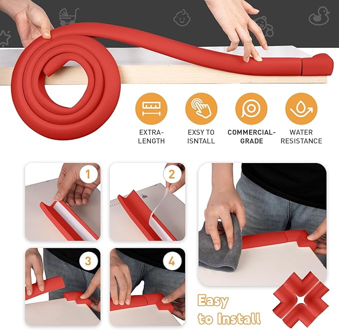 Thick Corner Edge Protector for Baby Proofing, 6.56Ft Furniture Edge Bumper with 10 L-Shaped & Soft Foam Corner Guards,Adhesive Baby proofing Bumper for Table, Small Toddler Bed (Red)