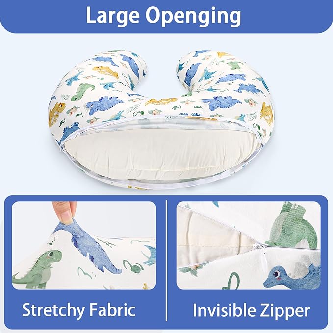 TANOFAR Nursing Pillow Cover, Stretchy Removable Breastfeeding Pillow Cover, Ultra Soft Snug Fits On Newborn Feeding Pillow Case for Baby Boys, Dinosaur