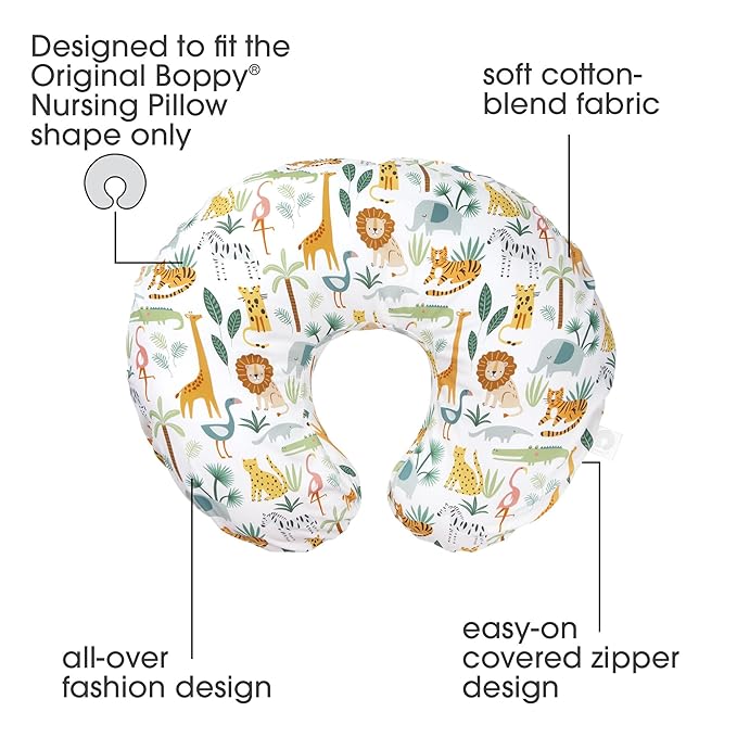 Boppy Nursing Pillow Cover, Colorful Wildlife, Cotton Blend, Fits The Original Support for Breastfeeding, Bottle Feeding, and Bonding, Cover Only, Sold Separately