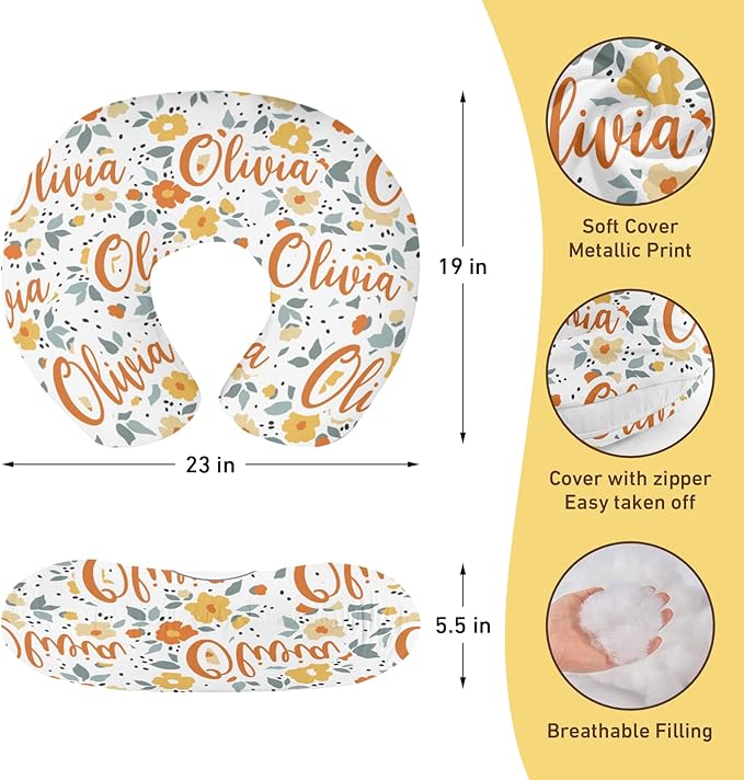 Customizable Flowers Baby Nursing Pillow Cover - Add Your Baby's Name, Ultra-Soft Stretch Fabric, Fits Standard Nursing Pillows, Ideal for Baby Showers Style 21