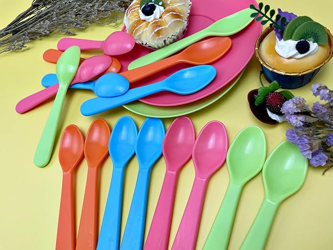 Jawbush 16 Pcs Kids Plastic Spoons, Reusable Toddler Utensils Kids Silverware Set with Bright Colors, Ideal for Travel School Lunch Box or Camping, BPA Free Kids Utensils Also for Adults