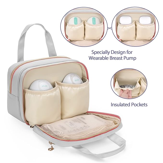 Damero Wearable Breast Pump Bag Compatible with Elvie, Willow and Momcozy Breast Pumps, Carrying Bag Case for Most Wearable Pumps, Bottles, Parts and Ice Pack, Patent Design