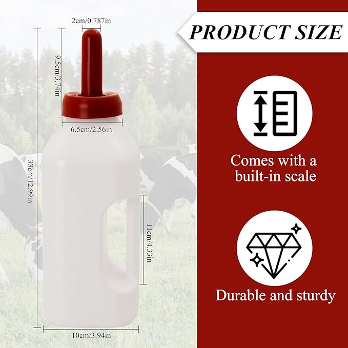 2 Quart Calves Nursing Bottle with a Replacement Nipple，Nursing Feeding Bottle with Hand Grip Handle for Feeding Baby Goats Calf Farm Equipment