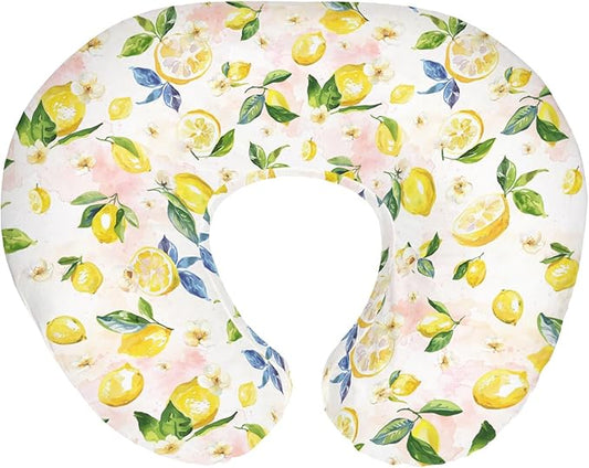 Boho Lemons Baby Nursing Pillow Covers for Boy Girl Lemon Branch Leaves Flowers Nursery Slipcovers for Breastfeeding Pillows Tropical Summer Fruits Soft Stretchy Removable Covers for Newborn Infant