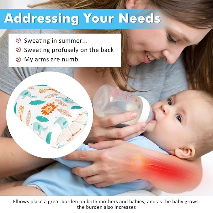 Baby Feeding Arm Pillow,Soft Cotton Bottle Nursing Arm Pillows for Newborn,Breastfeeding Pillows for More Support for Mom and Baby,Portable and Washable,Ergonomic Nursing Essentials(White Animals)
