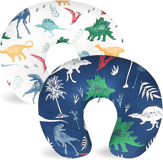 Hooyax Nursing Pillow Covers 2 Pack - Ultra Soft & Stretchable Breastfeeding Pillow Slipcovers, Adorable Cover for Infant Feeding Pillow, for Most Standard Pillows (Dinosaur)