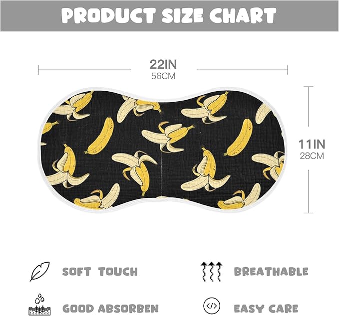 1 Pack Muslin Burp Cloths Cartoon Banana Black Print Cotton Baby Burp Cloths Absorbent Soft Burping Cloth Washcloths for Newborn Babies 22x11 Inch