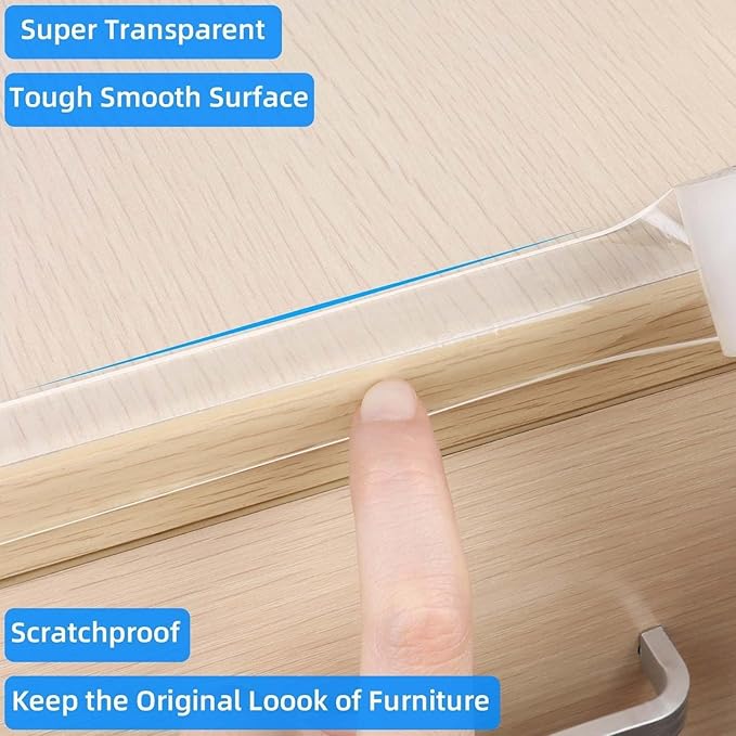 2Pack Clear Edge Protector Strip, 0.8in x 6.56FT(13.12FT Total), Sharp Edge Wrap Cover Tape, Self Adhesive Protective Corner Bumper Guards for Cabinet Door Desk Glass Table Furniture, Countertop
