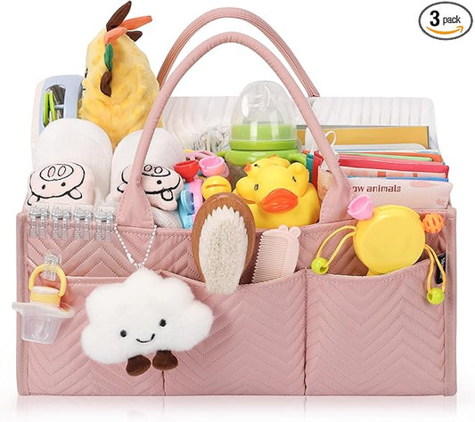 Skycase Large Diaper Caddy Organizer, Baby Organizers and Storage for Newborn Essentials Must Haves, Nursery Storage Basket for Baby Shower Gifts, Baby Registry Search for Boy or Girl - Pink