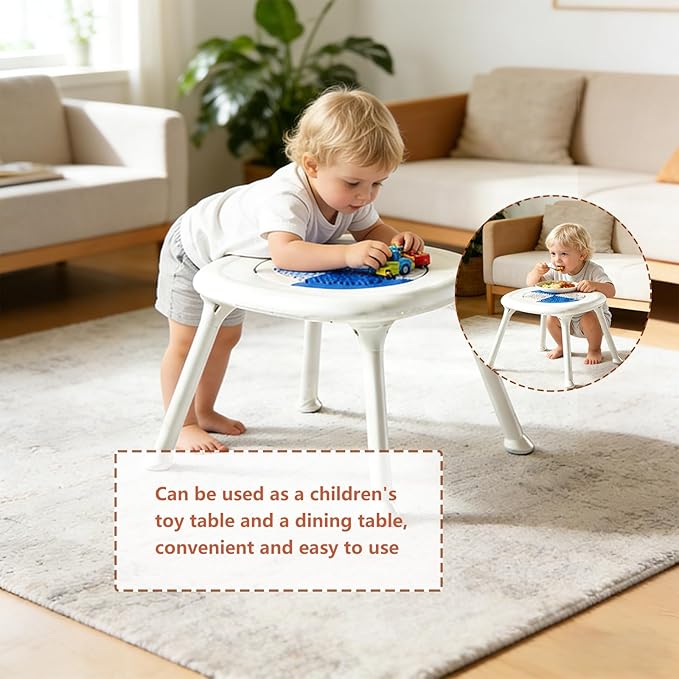 Convertible 4-in-1 Baby High Chair with Block Table, Infant to Toddler Feeding Chair with Play Tray & Built-in Toys, Removable PU Cushion, Easy to Clean Dining & Activity Chair–Blue