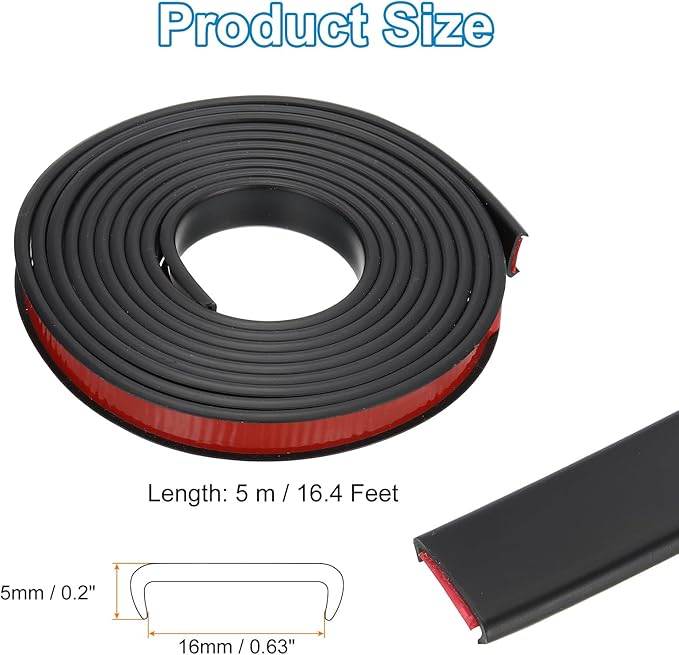 PATIKIL TPE U-Shape Edge Banding, 5/8 Inch x 16.4ft Self Adhesive Flexible Veneer Edging Trim Furniture Edge Protector for Shelf Cabinet Table Repair Restoration, Black
