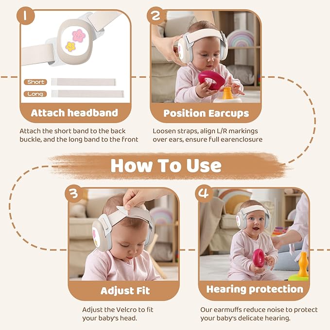 YomauiYee Baby Noise Cancelling Headphones,Infant Earmuffs with Star Pattern, Infant Ear Protection for Toddler 0-48 Months,Baby Travel Essentials for Airplane/Improves Sleep