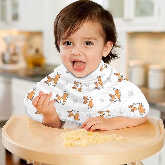 4 Pack Muslin Burp Cloths Cute Corgi Dogs White Cotton Baby Burp Cloths Absorbent Burping Cloth Soft Spit Up Rags for Newborn Must Haves 22x11 Inch