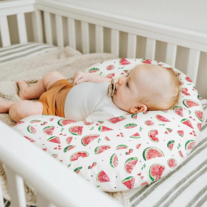 Watermelon Bites Leaves Baby Nursing Pillow Covers for Boy Girl Tropical Summer Fruits Nursery Slipcovers for Breastfeeding Pillows Beach Vacation Soft Stretchy Removable Covers for Newborn Infant