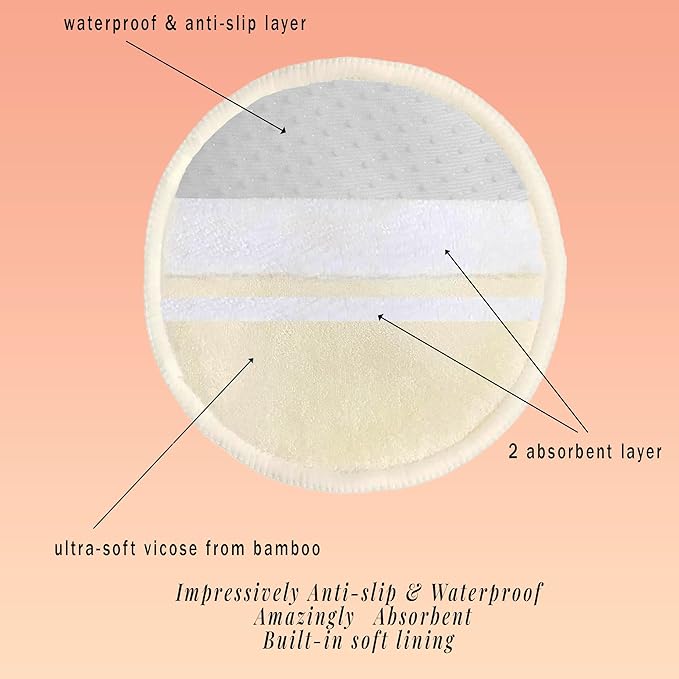 Reusable Nursing Pads with Washing Bags - 10-Pack 4 Layer Viscose from Bamboo Breastfeeding Pads, Washable Organic Maternity Nipple Pads (L 4.72") (4 Layer Anti-Slip, Anti-Slip Particles)