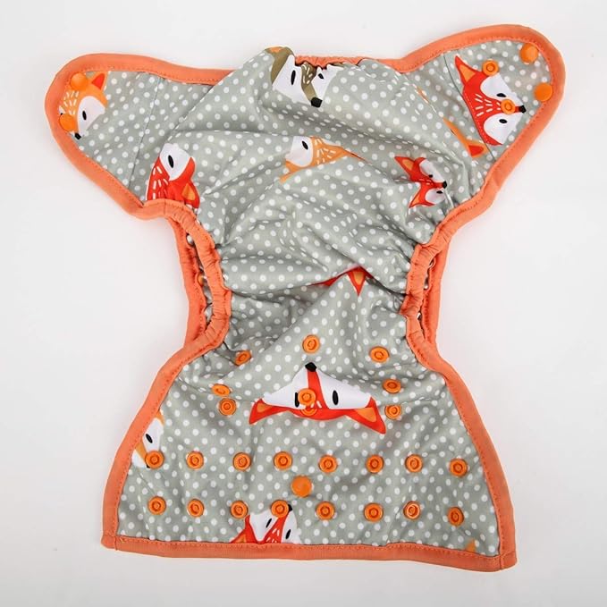 One Size Cloth Diaper Cover Snap with Double Gusset (Dots Fox)