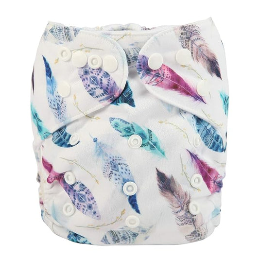 Baby Pocket Diaper Nappy Reusable Washable 8lbs to 36lbs (Feather Breeze)