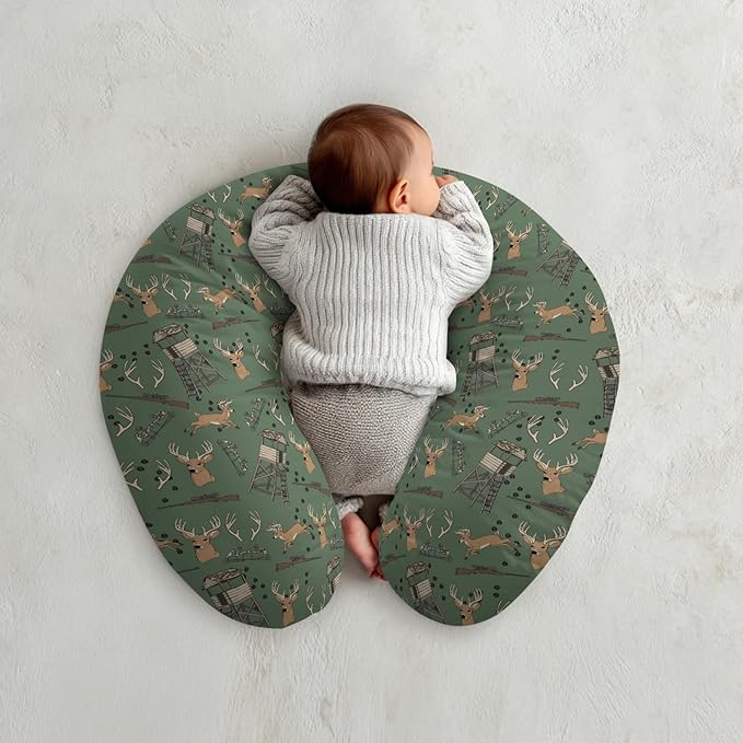 Deer Hunting Nursing Pillow Covers Hunter Tree Stand Removable Breastfeeding Slipcover Wild Animals Hunter Nursing Pillow Case for Newborn Boys Girls