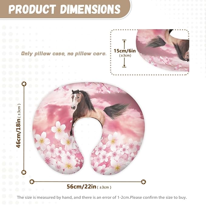 Forchrinse Horse Cherry Blossom Nursing Pillow Cover for Baby Girls Floral Decor Breastfeeding Pillow Slipcover Fit for Most Nursing Pillows