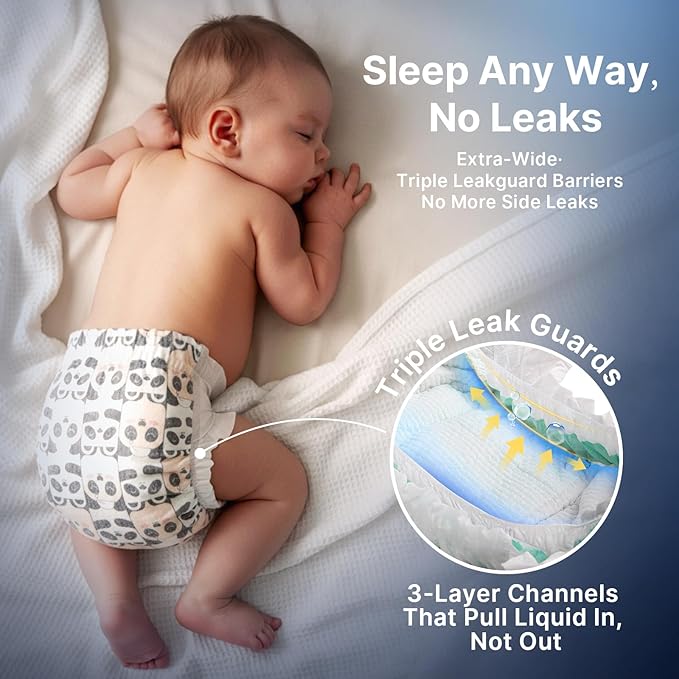 BubblePanda Overnight Diapers, Baby Diapers Nighttime Protection with Dual Absorbent Core, Wider Absorbent Zone, Leak Proof & Soft Surface, Disposable(Size 5, Count 72)