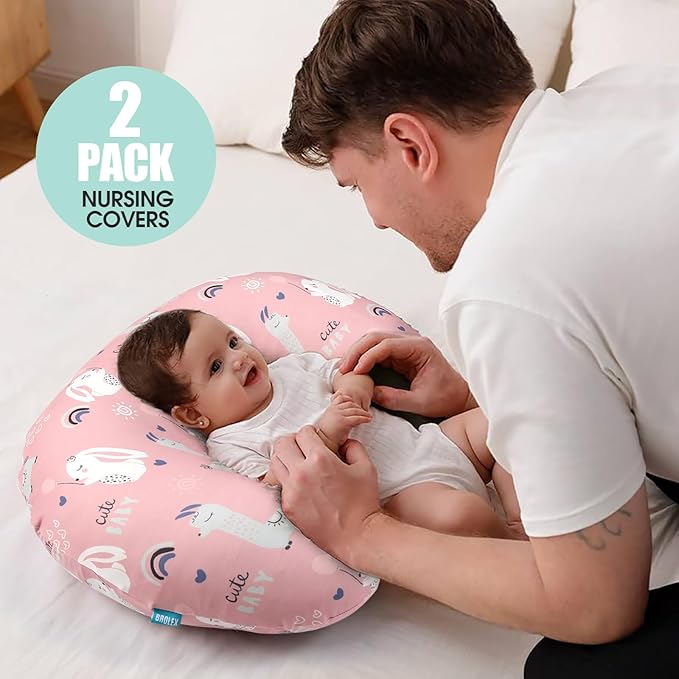 BROLEX Baby Nursing Pillow Covers: 2-Pack Soft Slipcovers for Breastfeeding Pillows - Comfortable Fabric, Fits Standard Nursing Pillows for Boys & Girls - Elephant Rabbit
