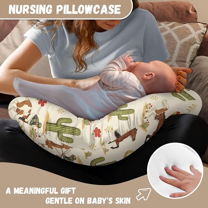 Jeiento Horse Race Nursing Pillow Cover Stretchy Removable Case for Breastfeeding Pillows Soft Comfortable Slipcover for U-Shaped Pillows
