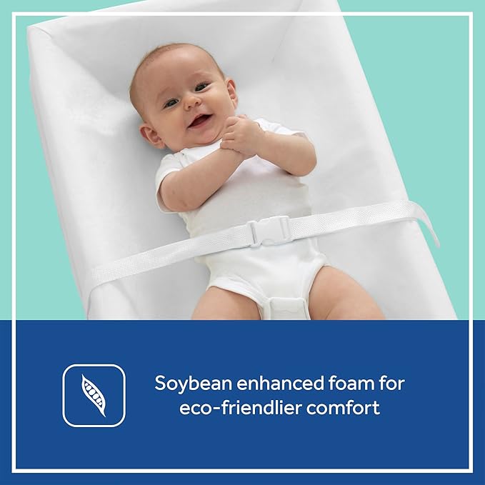 Sealy Baby Soybean Comfort Waterproof Diaper Changing Pad for Dresser or Table, Contoured 3-Sided, Wipeable Easy to Clean Surface & Durable Premium Foam, Made in USA, White, 32 x 16"