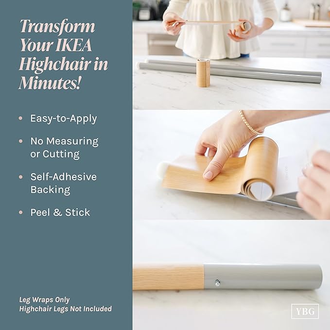 Yeah Baby Goods Highchair Leg Wraps (Walnut) - Compatible with The IKEA Antilop Highchair - Stylish IKEA High Chair Accessories w/Easy Self-Adhesive