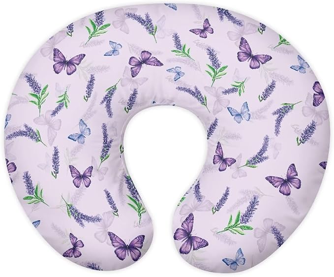 Nursing Pillow Cover, Ultra Soft Compatible with Pillow,Washable & Breathable，Fits The Original Support for Breastfeeding,Lavender Butterfly